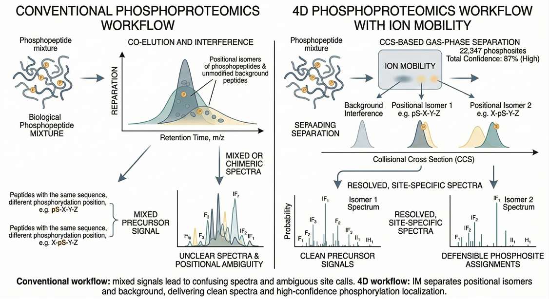 Isomer resolution 4D phosphoproteomics visual showing separate modified spectra
