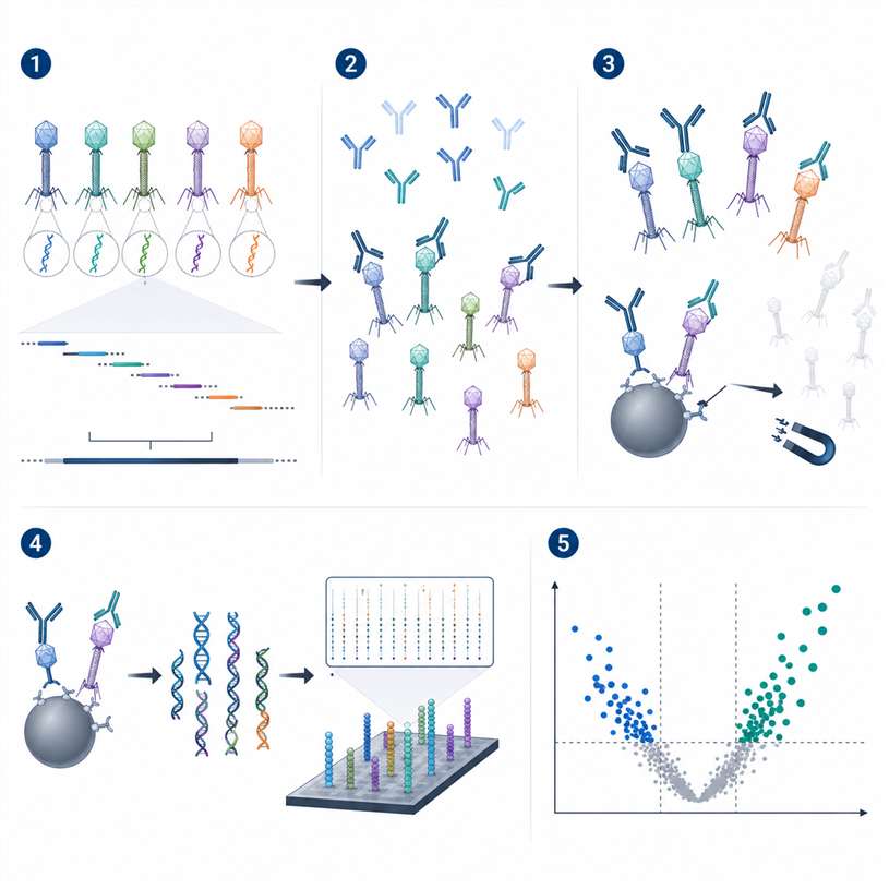 Diagram illustrating the PhIP-Seq methodology and workflow.