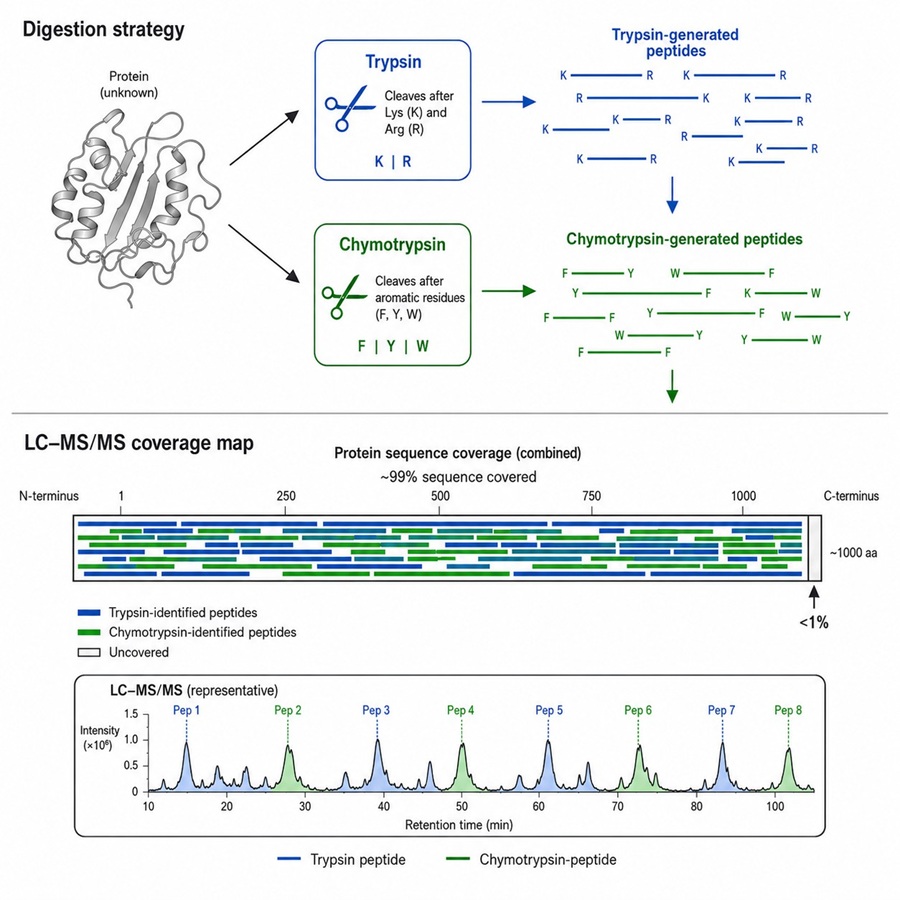 Split-screen comparison of peptide mapping chromatograms — reference standard vs test sample — showing matched peak patterns for biosimilar identity confirmation.