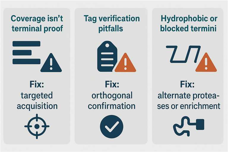 Infographic of common C-terminal sequencing pitfalls and corresponding fixes
