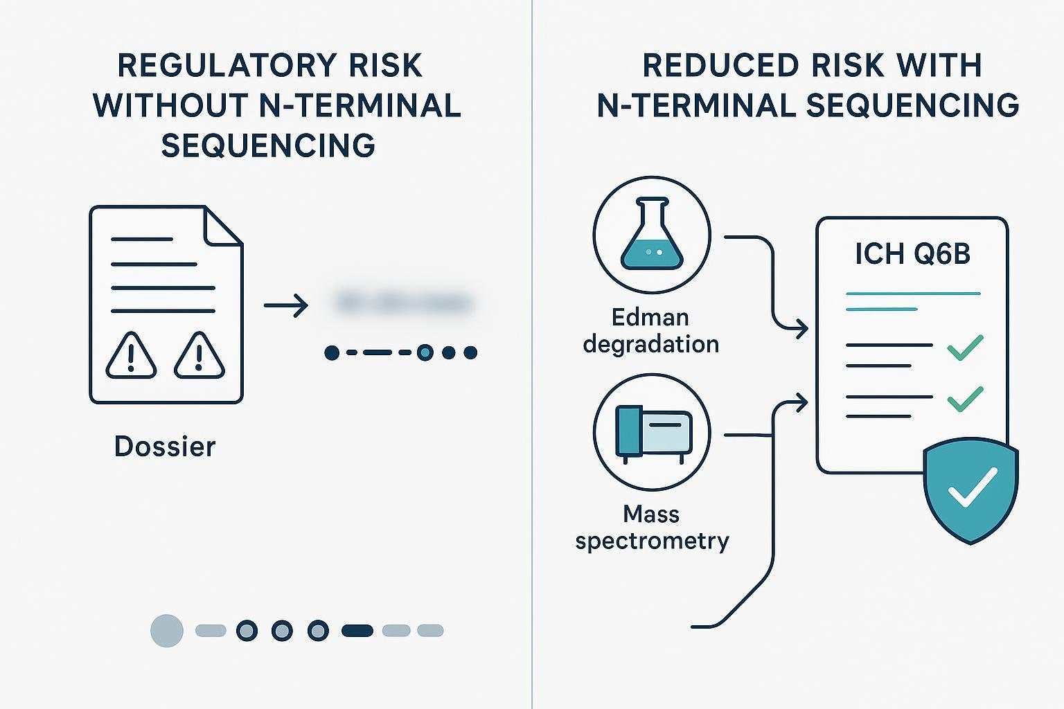 Infographic: N-terminal sequencing reduces RTF risk in biosimilar submissions by providing clear, orthogonal evidence aligned to ICH Q6B.