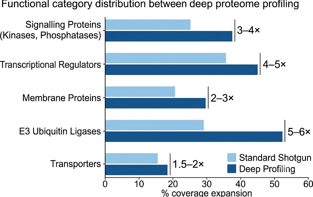 Functional annotation distribution of proteins identified by deep profiling vs standard shotgun
