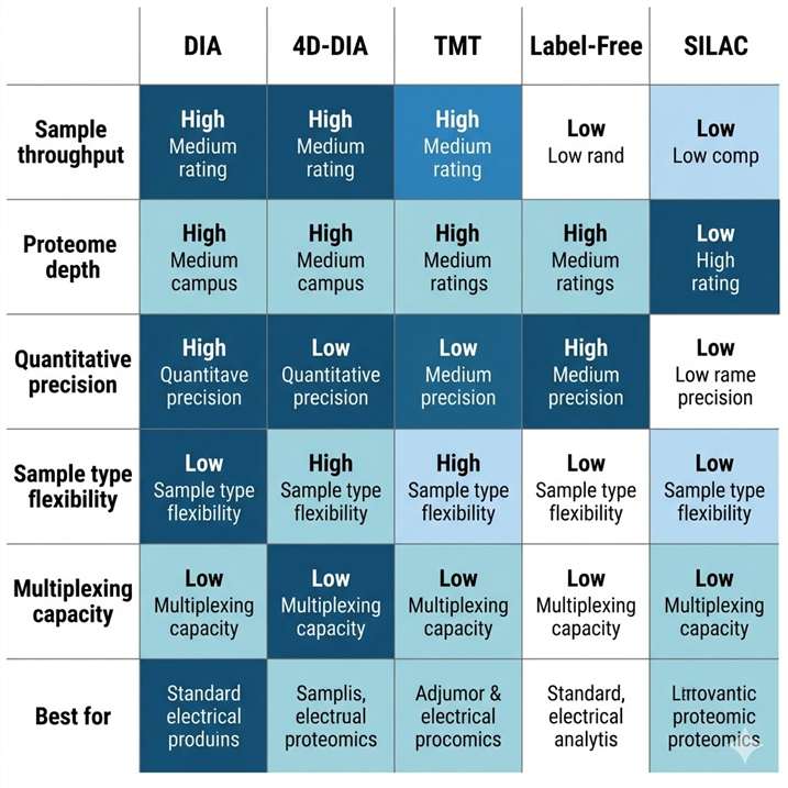 Discovery proteomics technology landscape — DIA, 4D-DIA, TMT and label-free acquisition modes comparison