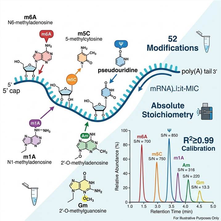 mRNA LC-MS modification analysis: 52 nucleosides, quantified
