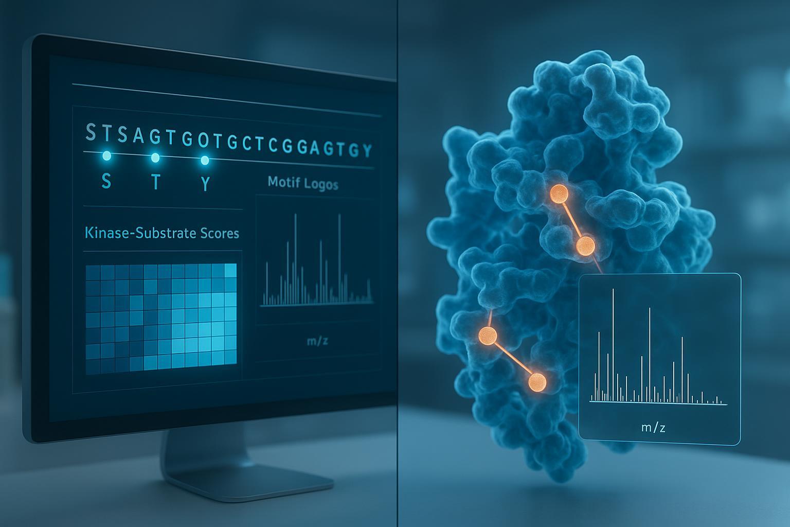 Comparison between in-silico protein phosphorylation site prediction and LC-MS/MS experimental validation.
