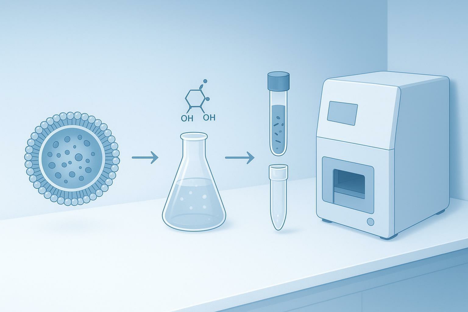 Workflow schematic: EV lysis to digestion, surfactant removal, C18 StageTip desalting, fluorometric QC, and LC-MS injection.