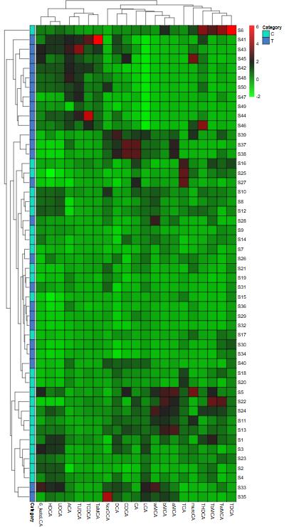 Heat map displaying clustering results of metabolites