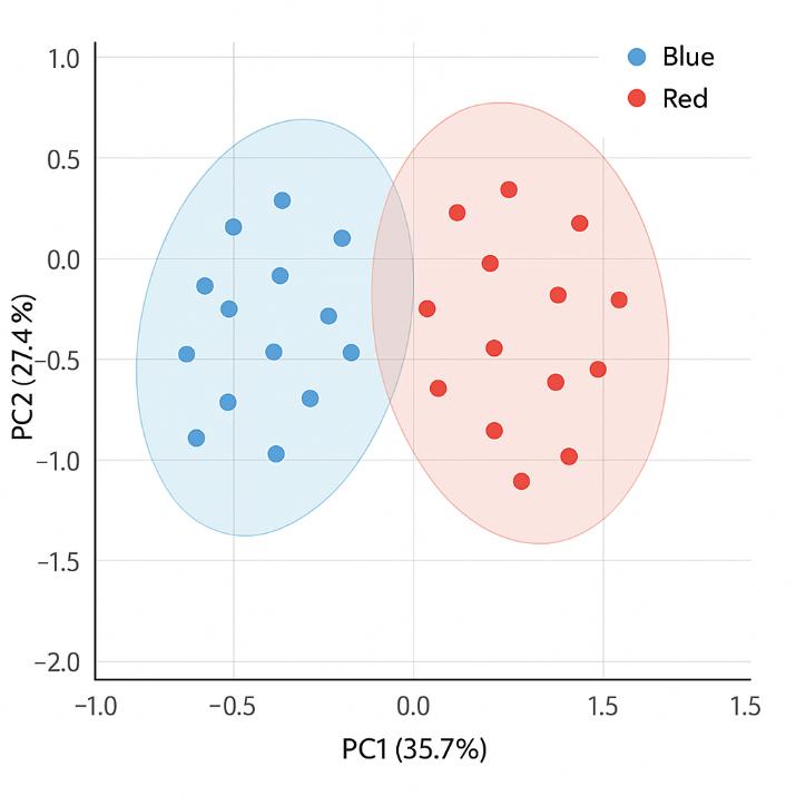 PCA plot of plant metabolomics data showing two distinct clusters.