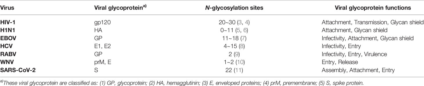 Status and function of glycosylation of viral envelope proteins