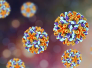 Hepatitis B viruses on colorful background.